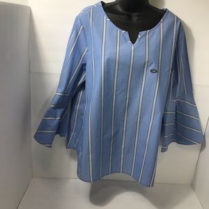 VAN HEUSEN WOMENS TUNIC SHIRT BLUE & STRIPES - made of shirt material Large NWT